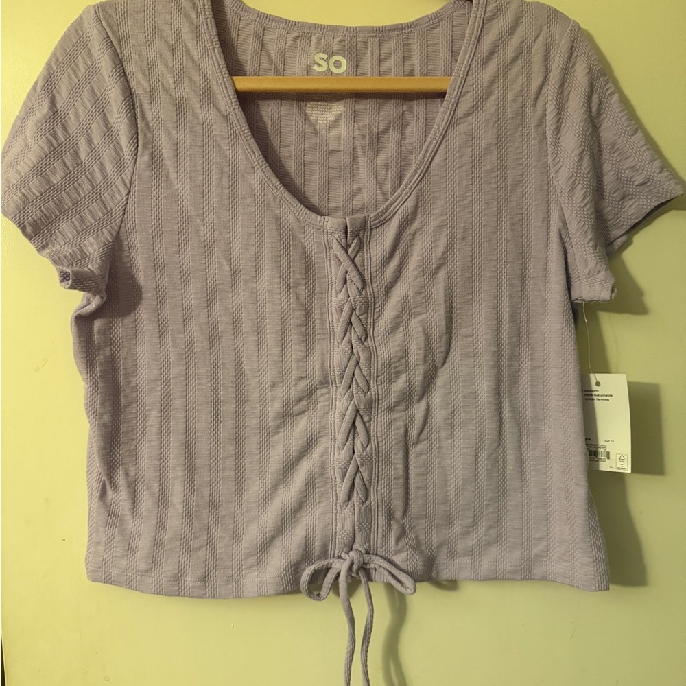 SO Cream Tan Crop Tie Front Blouse